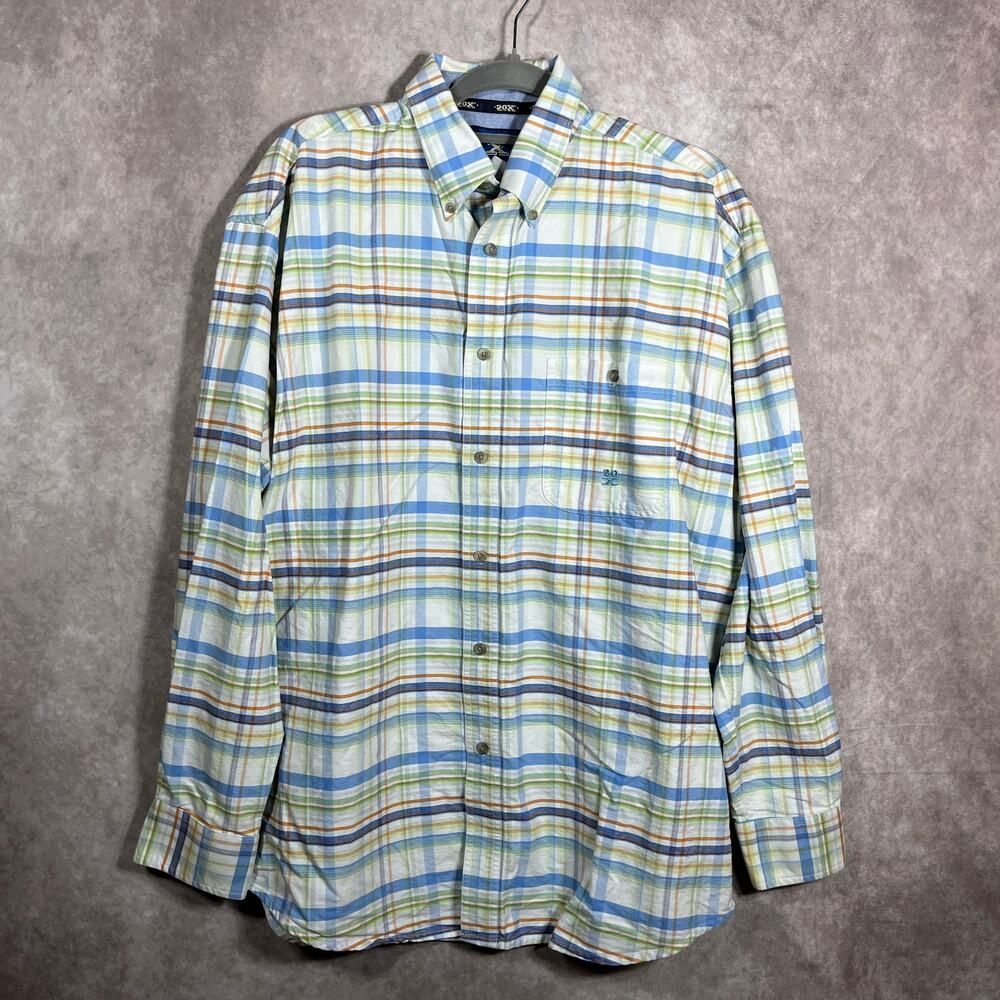 20X Twenty X Wrangler Shirt Mens‎ XL Green Blue Plaid Western Cowboy Casual Work